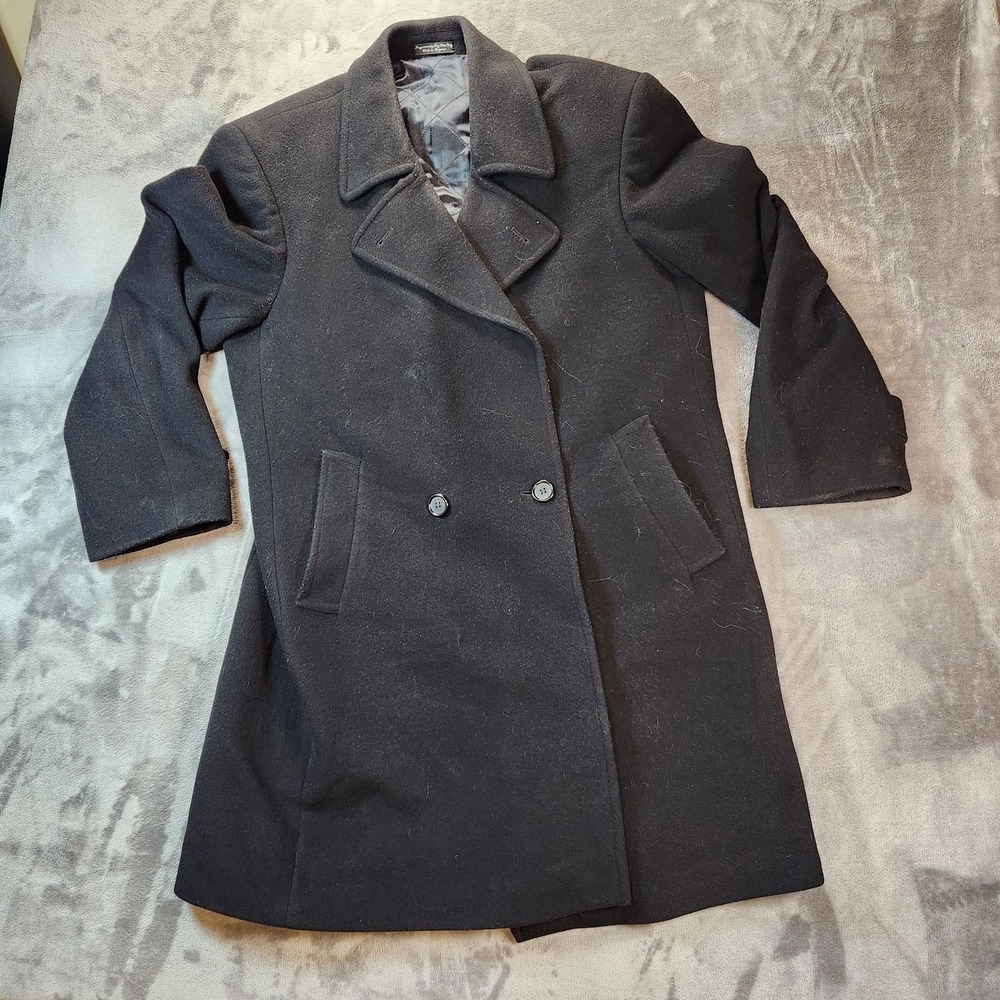 Wool Cashmere Coat Womens XL Black Lined VTG Overcoat Made in Bulgaria